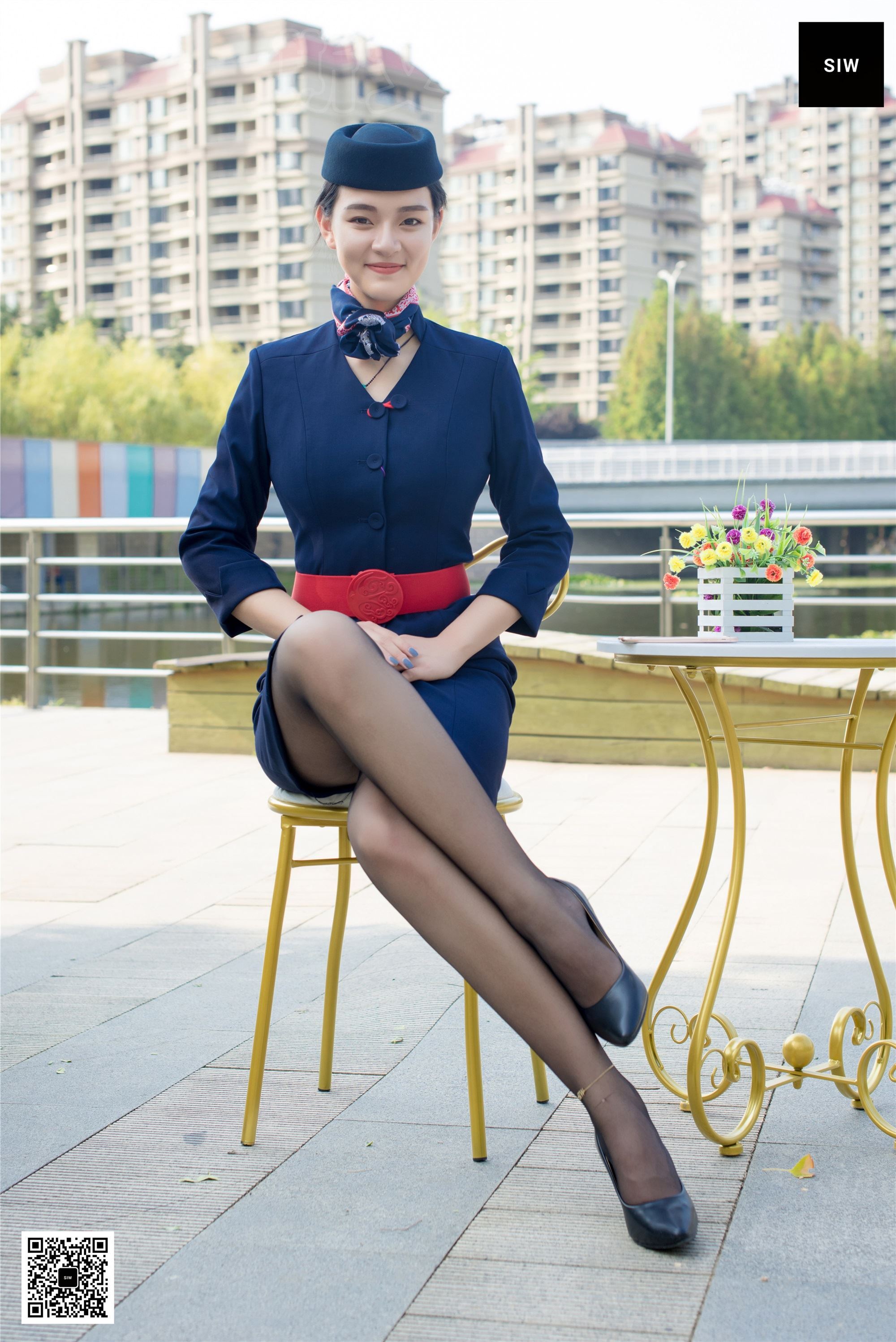 SIW斯文传媒 051 东航工装制服帽子丝巾套裙四件套 - 思琪